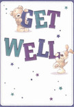 The cheerful artistry on this get well card captures both innocence and the uplifting spirit of Little Ilford's neighbourhood streets. Featured are an adorable teddy bear and an exuberant puppy, their soft fur illustrated in friendly strokes that nearly invite a comforting hug. Together they cradle and balance the prominent, playful letters that spell out 'Get Well', the words infused with rich indigo and tranquil teal tones that shimmer against a gentle cream backdrop. Dancing around them are twinkling stars, sketched in electric blues and purples, each adding a dash of hope and magic to the soothing scene. The tactile detail-the plushness of the bear, the gentle velvet of the pup's long ears-feels as inviting as a bouquet hand-tied in the heart of Little Ilford. Every well-chosen colour and expressive curve serves as a balm, much like a lovingly prepared bunch of fresh flowers sent to warm a recovering heart. In this design, comfort and care are artfully entwined, offering a mini-celebration of healing for friends and family across the local community.